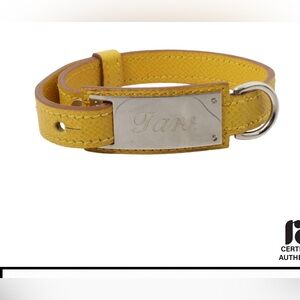Hermes Medor Feu II Yellow Leather Dog Collar with engravable plate
